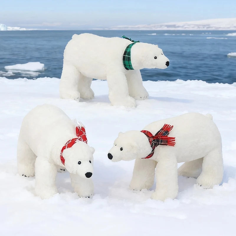 Lovely Christmas Polar Bear Plush Toys Stuffed Cartoon Plaid Scarf Polar Bear Doll Warm Hugging Bear Doll Birthday Xmas Gift