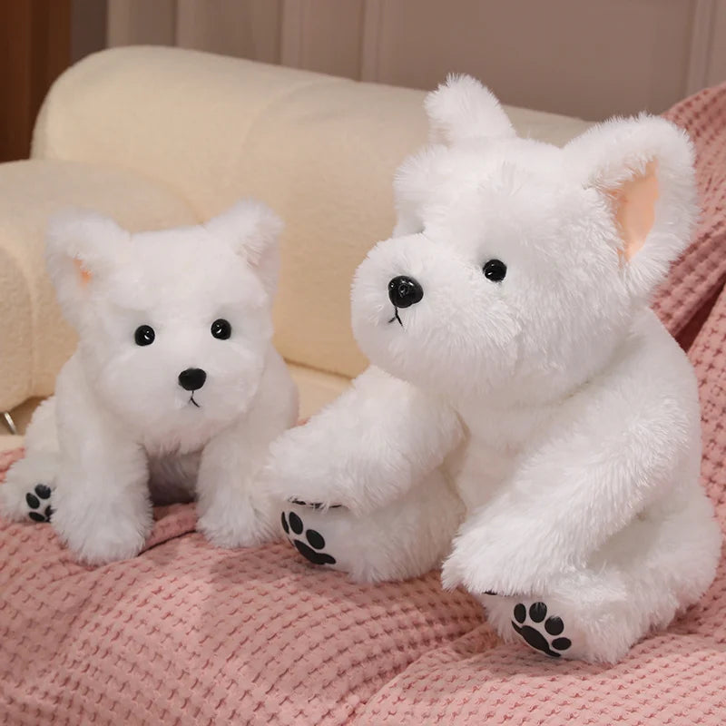 Adorable 30-65cm Fluffy White West Highland Terrier Plush Toy Soft Stuffed Puppy Lifelike Dog Animal Appease Doll Gift